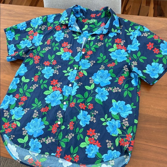 J.Crew Cotton Poplin Short Sleeve Button Up Shirt blue peony print Size Small - Picture 6 of 9